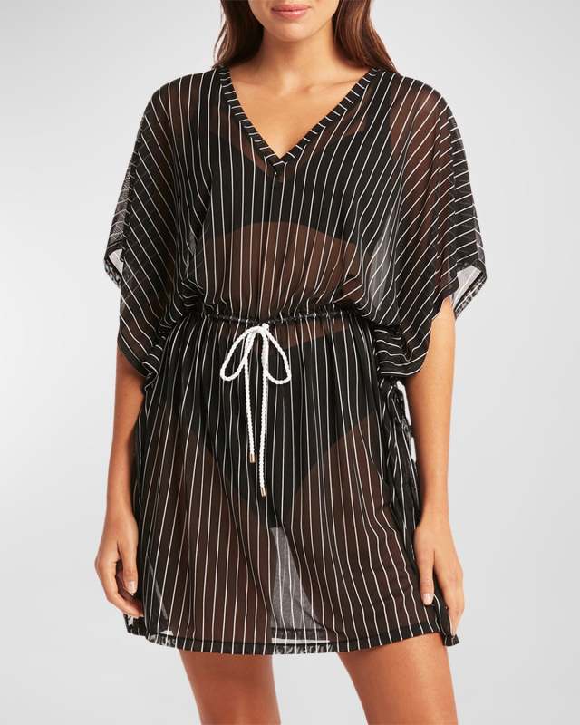 Printed Paneled Mesh Kaftan Coverup